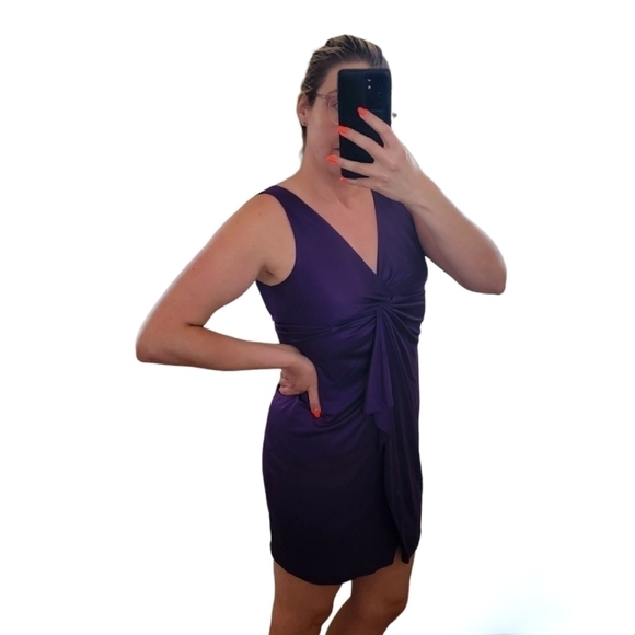 LAILA AZHAR Purple Silk Twist Front Dress Size Large - Picture 8 of 8